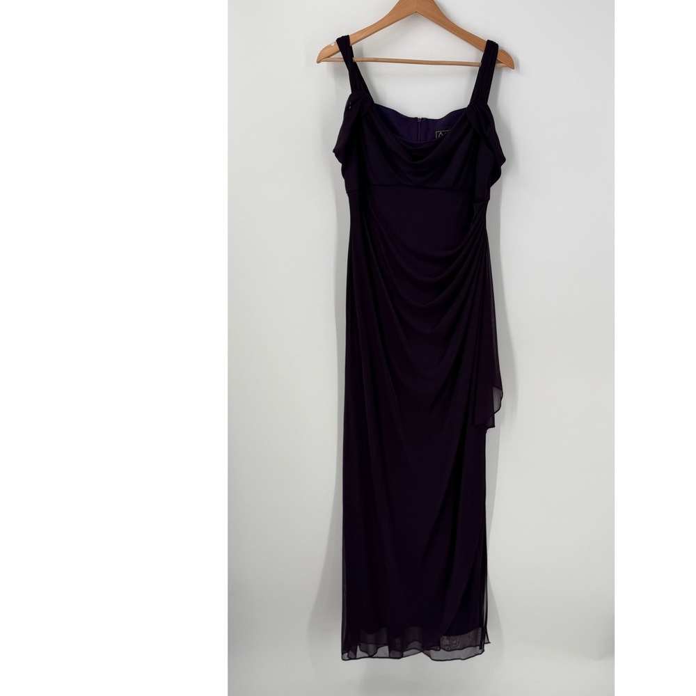 Alex Evenings Womens Plum Purple Cowl Neck Ruched Mesh Overlay Maxi Gown Dress 8